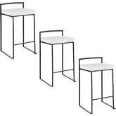 Fuji 26" Stackable Counter Stool in Black Metal & White Velvet (Set of 3)